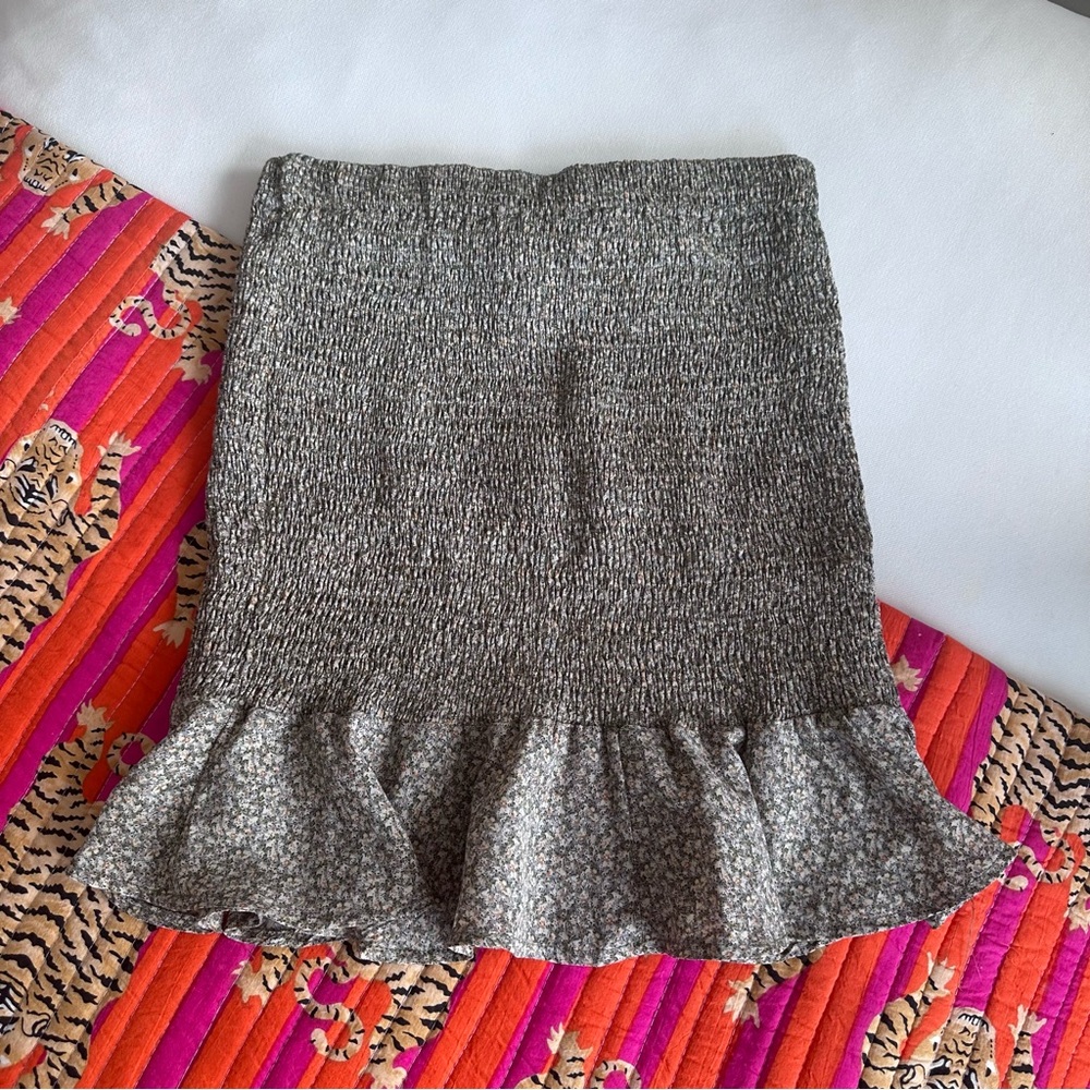 She + Sky Gray Smocked Trumpet Mini Skirt